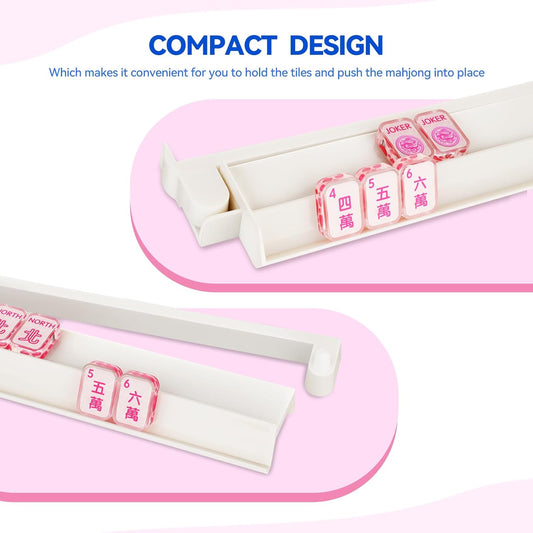 4pc Mahjong Racks with Pushers, 18'' Ivory White Acrylic