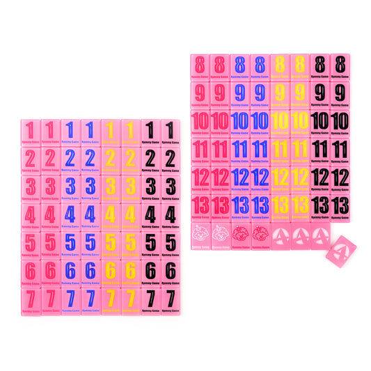 colorful rummy number tiles arranged in sets with bright modern design