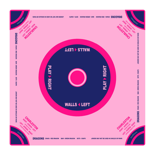 Top view of the Pink Paradise Mahjong Mat featuring bold pink geometric design and clear layout