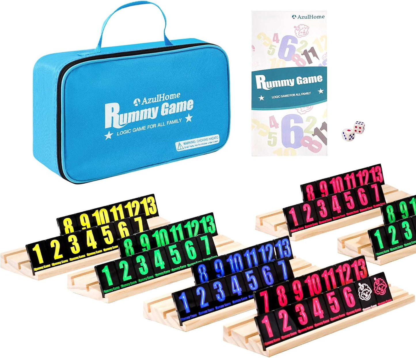 rummy tile set stored with tile racks inside a zippered carrying case