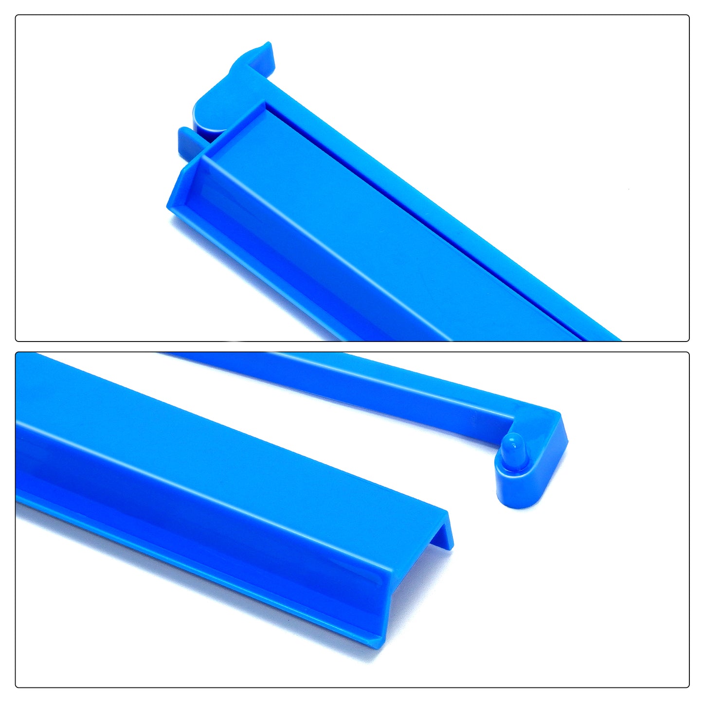 Close up detail of sky blue acrylic mahjong rack and pusher set