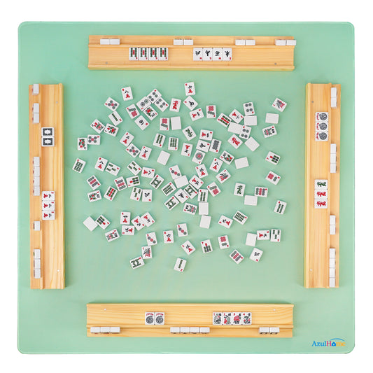 Wooden Mahjong rack placed on table for stable, quiet, non‑slip gameplay