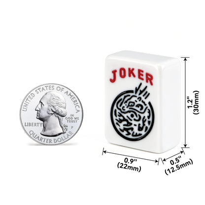 30mm white Joker mahjong tile showing thickness, width, and height