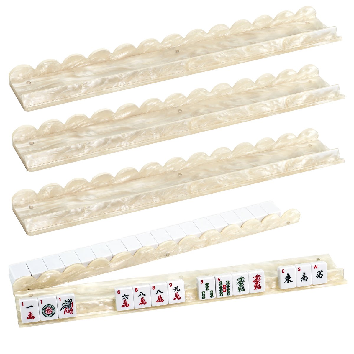 Scallop Acrylic Mahjong Rack with Magnetic Pusher - – Set of 4 for American Mahjong