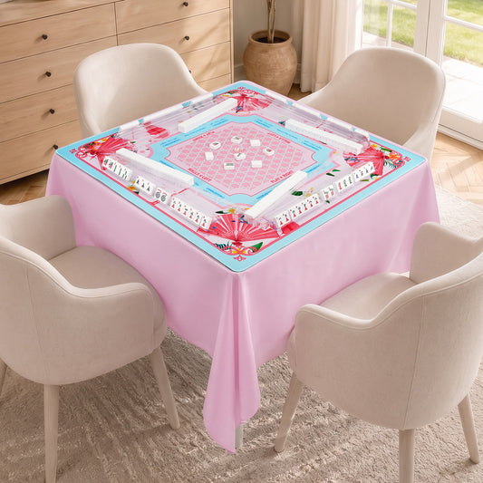 Pink Mahjong Tablecloths for Card Tables, Square Table Cover