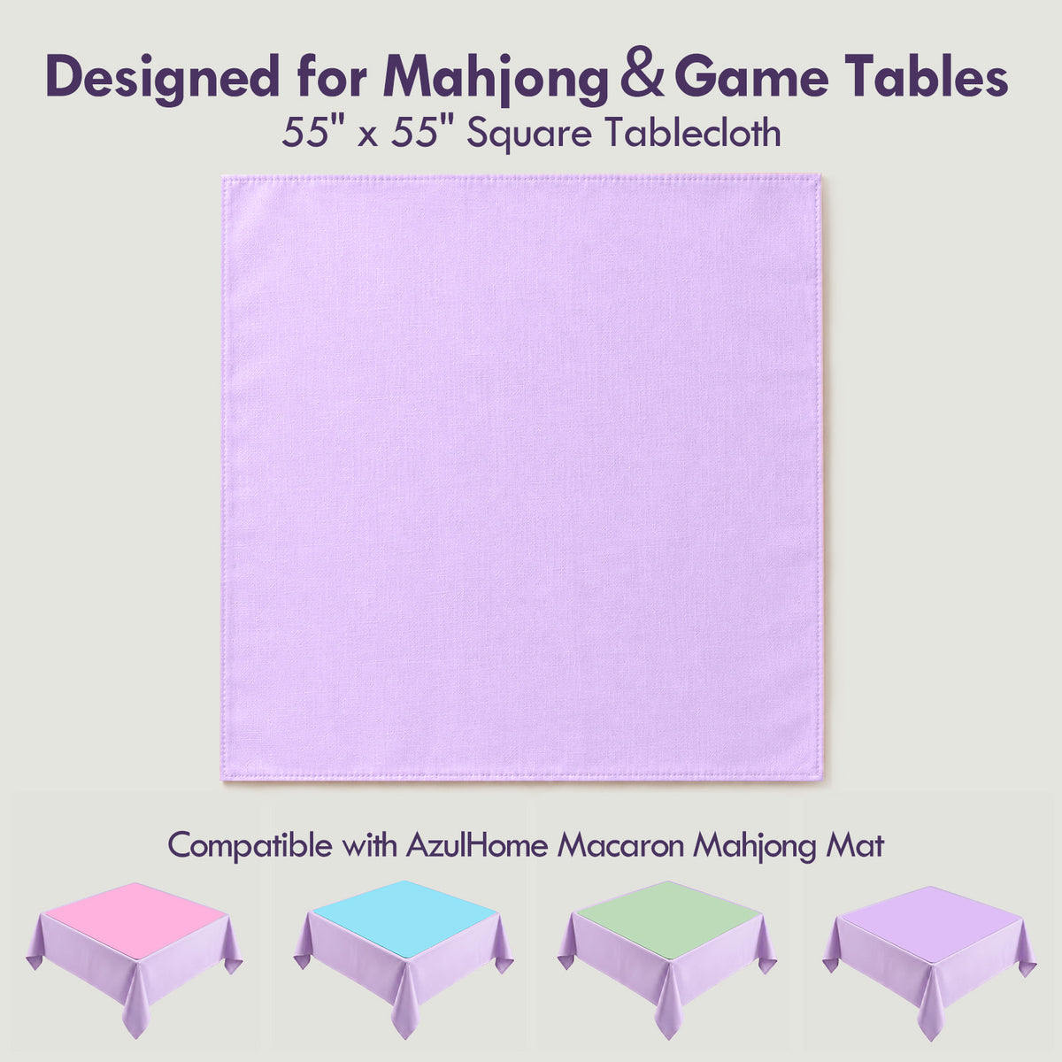 Lavender Mahjong Tablecloths for Card Tables, Square Table Cover