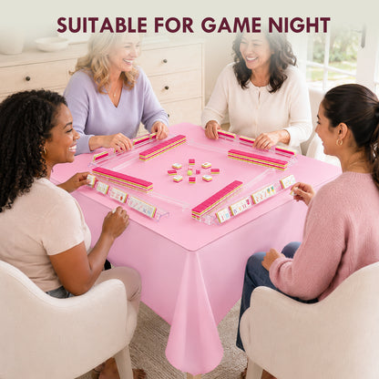 Pink Mahjong Tablecloths for Card Tables, Square Table Cover