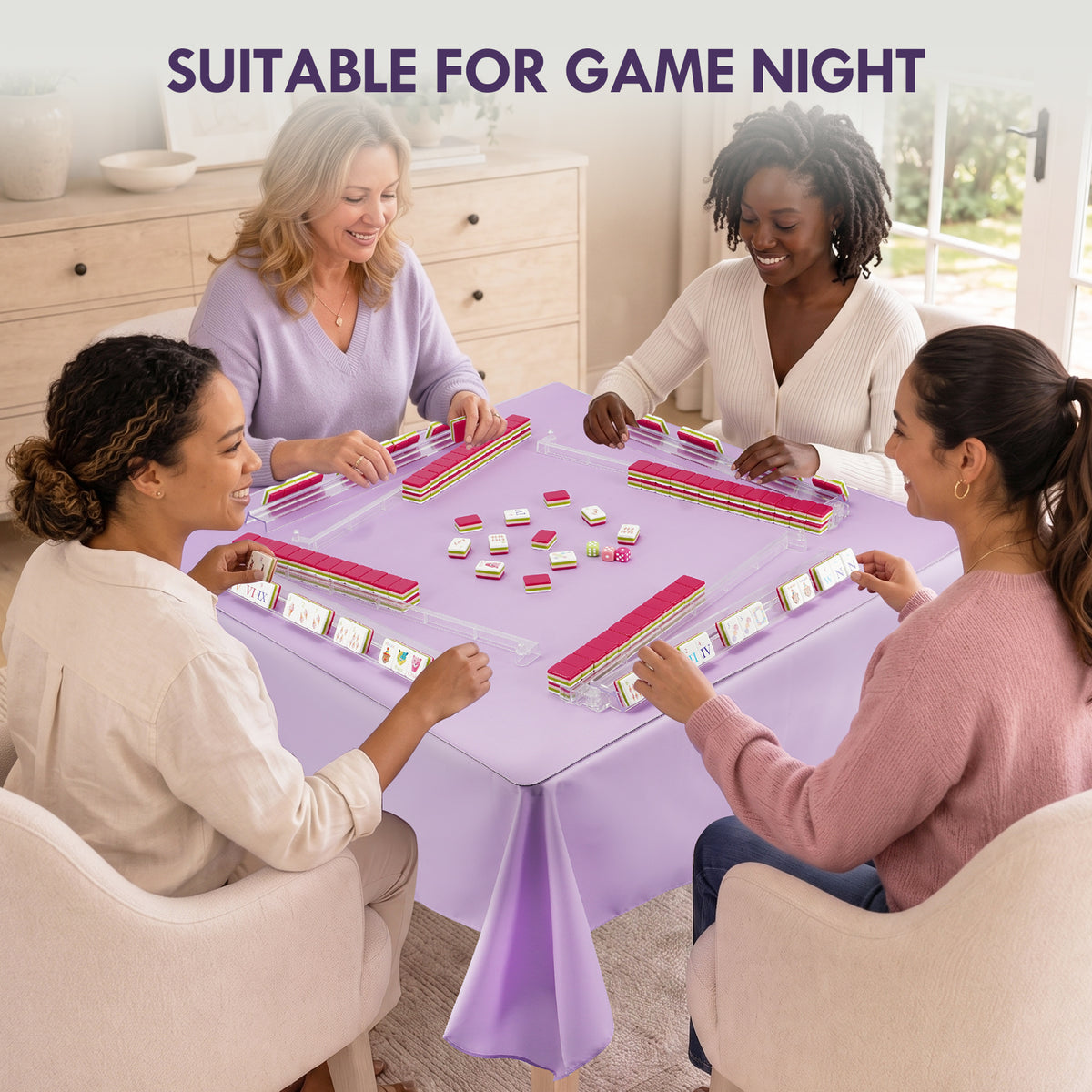 Lavender Mahjong Tablecloths for Card Tables, Square Table Cover