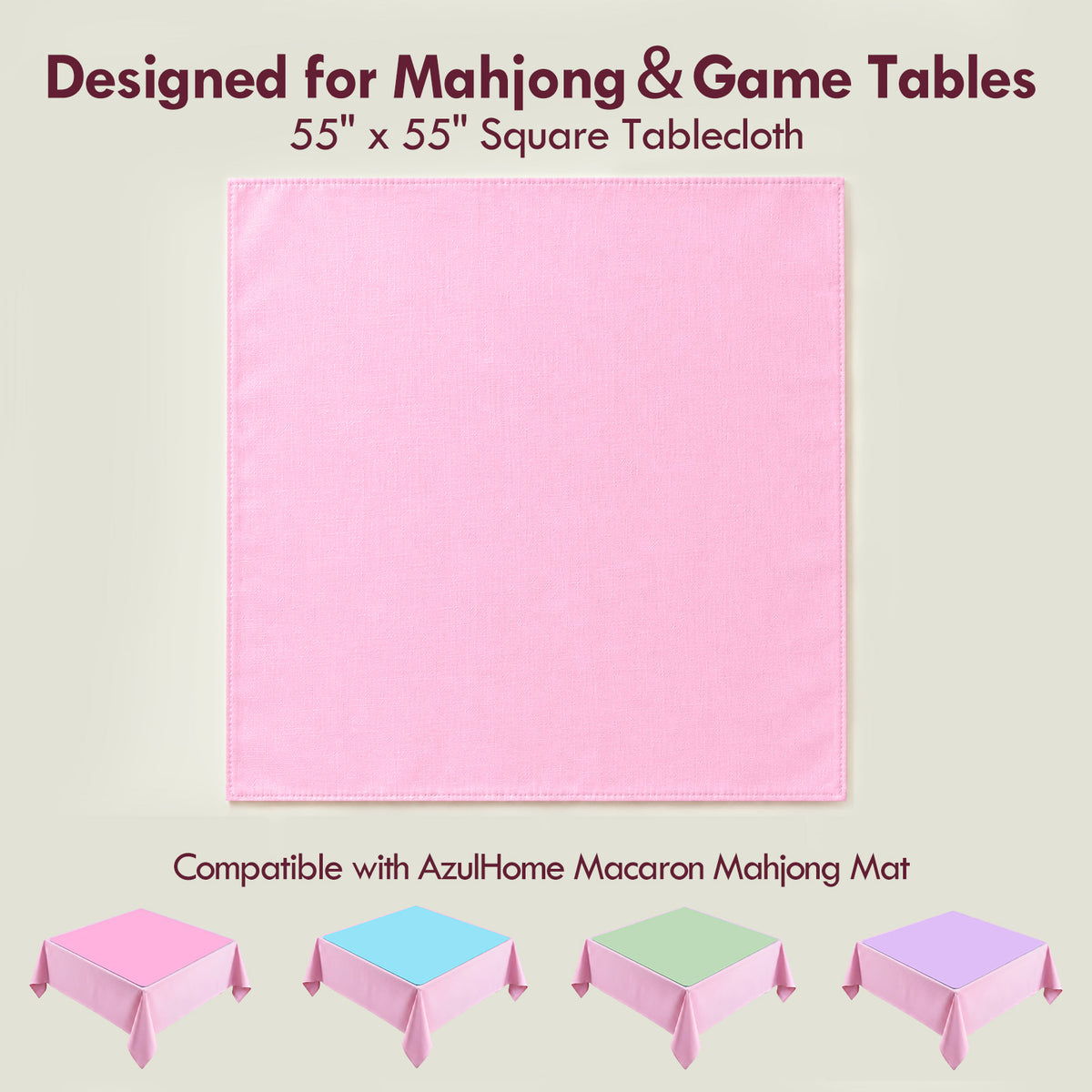 Pink Mahjong Tablecloths for Card Tables, Square Table Cover