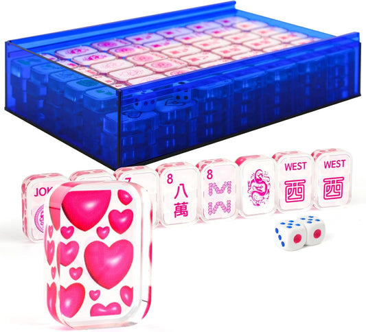 American Mahjong Game Set, 166 Pink Love Transparent Acrylic