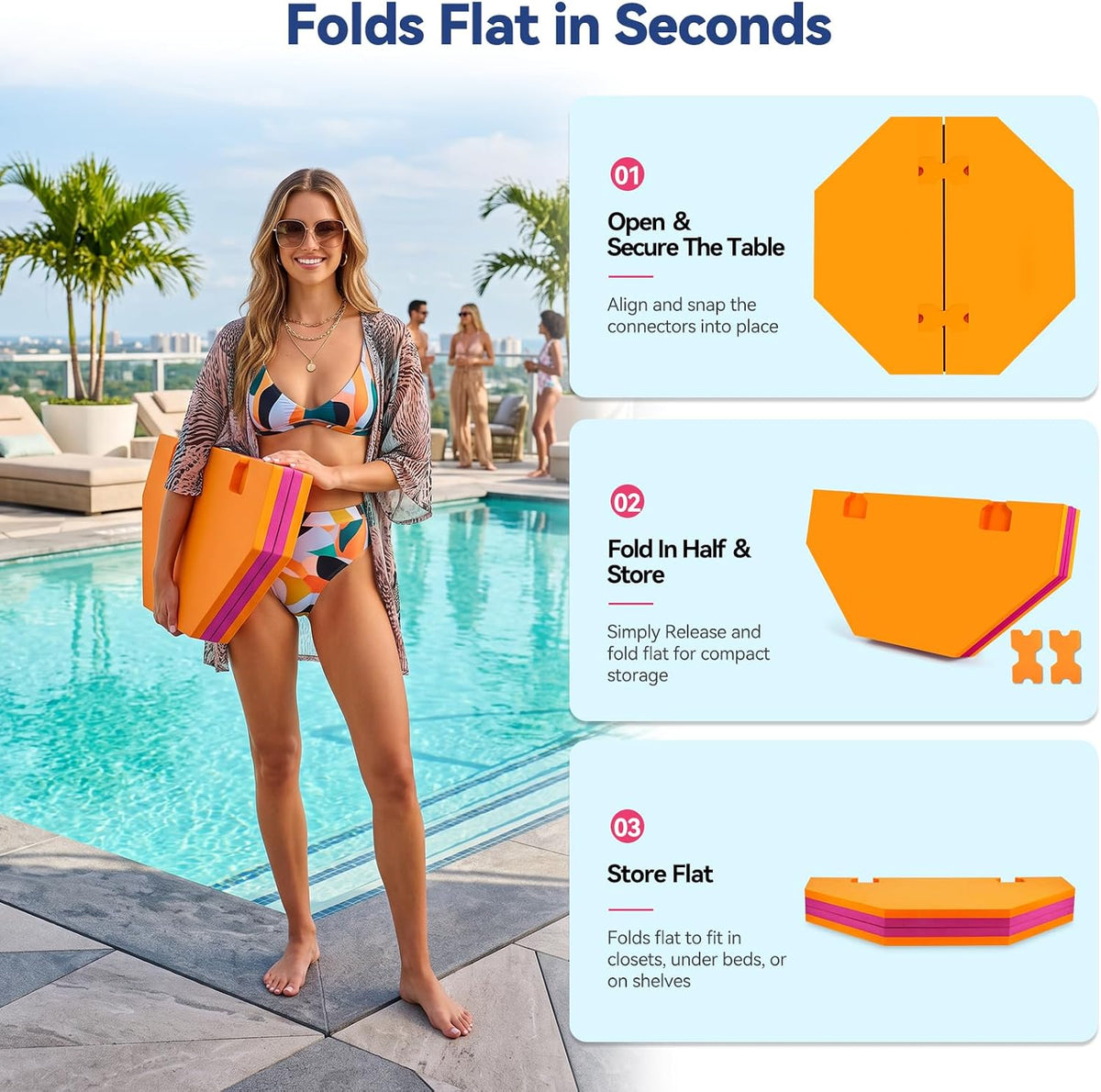 Floating Mahjong Mat/Table for Pool - Rose Pink