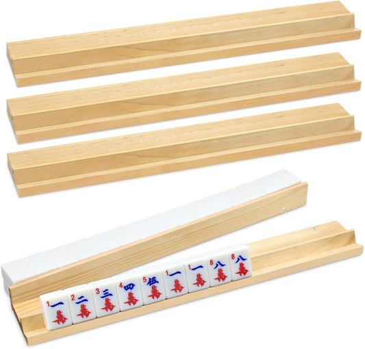 4pc Mahjong Racks 19'' Wooden Mahjong Racks with Pushers