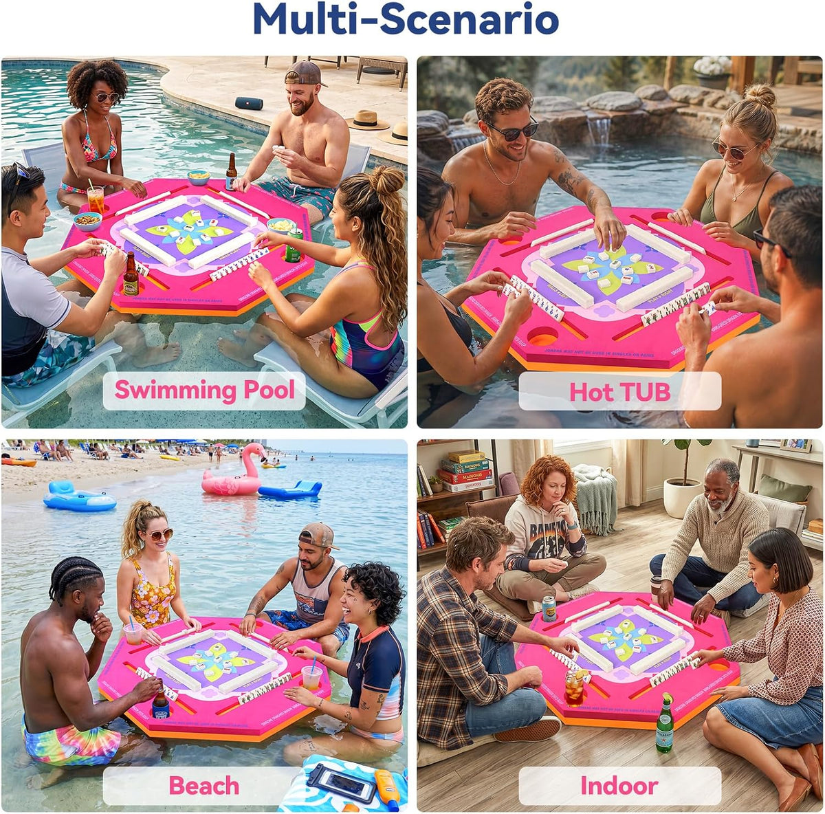 Floating Mahjong Mat/Table for Pool - Rose Pink