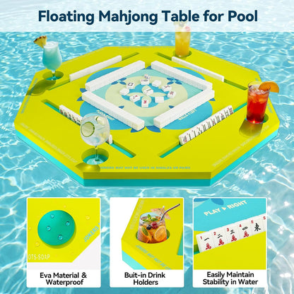 Floating Mahjong Mat/Table for Pool - Fluorescent Green