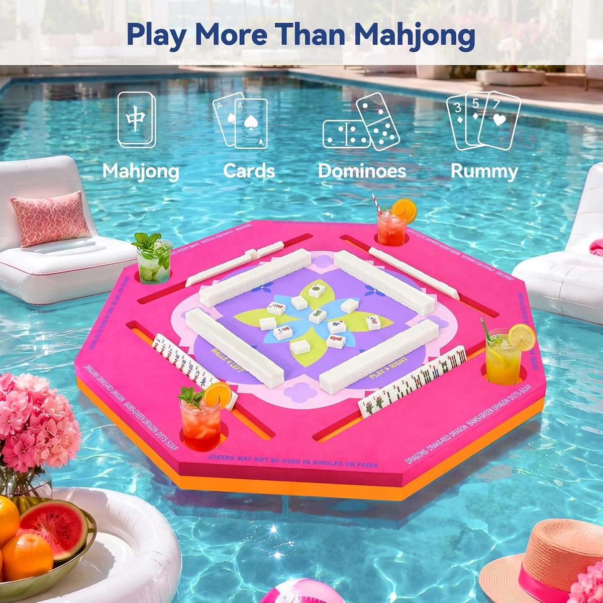 Floating Mahjong Mat/Table for Pool - Rose Pink