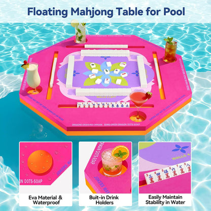 Floating Mahjong Mat/Table for Pool - Rose Pink