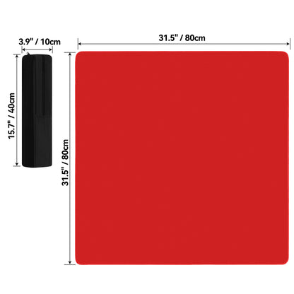 Red mahjong table mat measuring 31.5 x 31.5 inches (80 x 80 cm), includes storage bag for transport and storage
