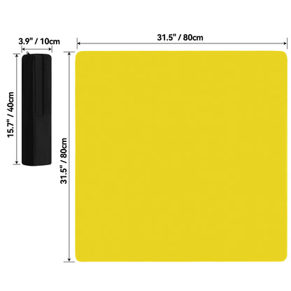 Square mahjong table mat dimension diagram showing mat size 31.5 x 31.5 inches (80 x 80 cm) and storage bag size 15.7 x 3.9 inches (40 x 10 cm)