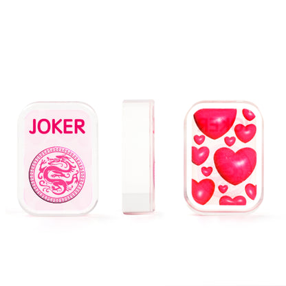 Full display of transparent acrylic mahjong tiles arranged in rows for the Designer Line set
