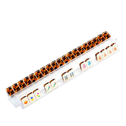 Amber tortoise shell mahjong racks with matching designer tiles