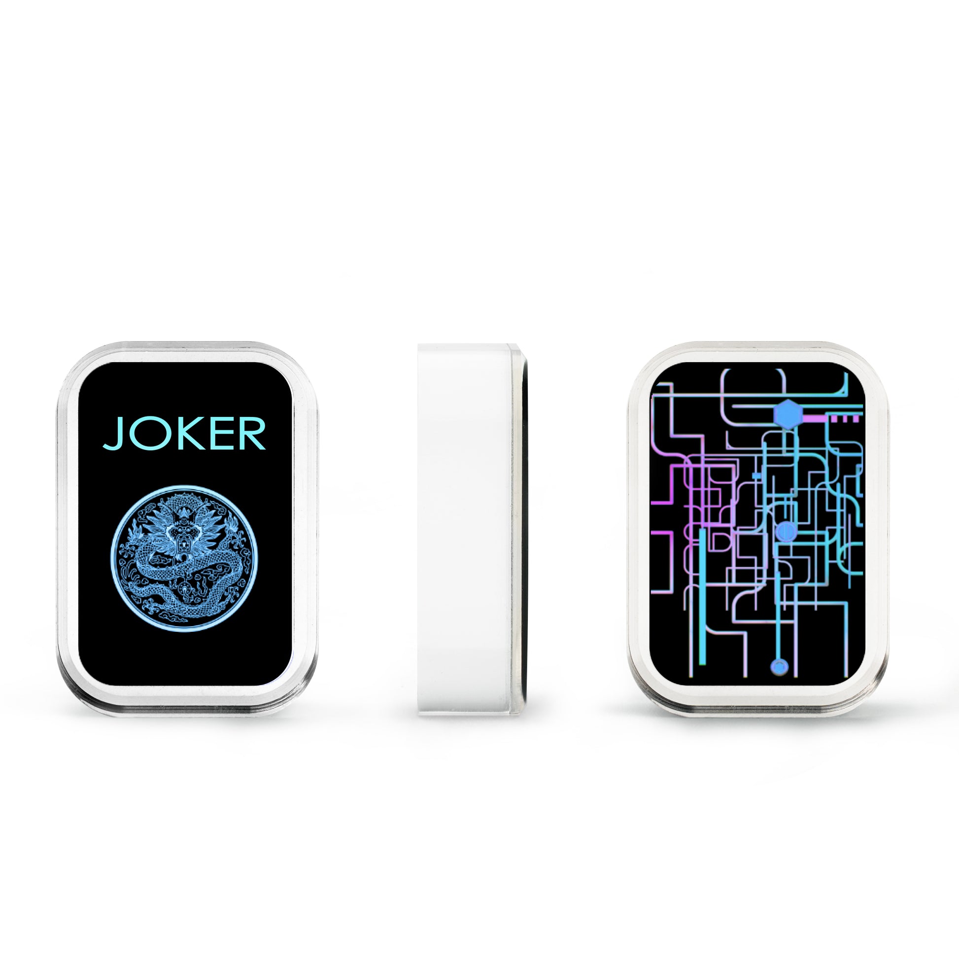 black cyber style mahjong accessories including joker tiles and matching components