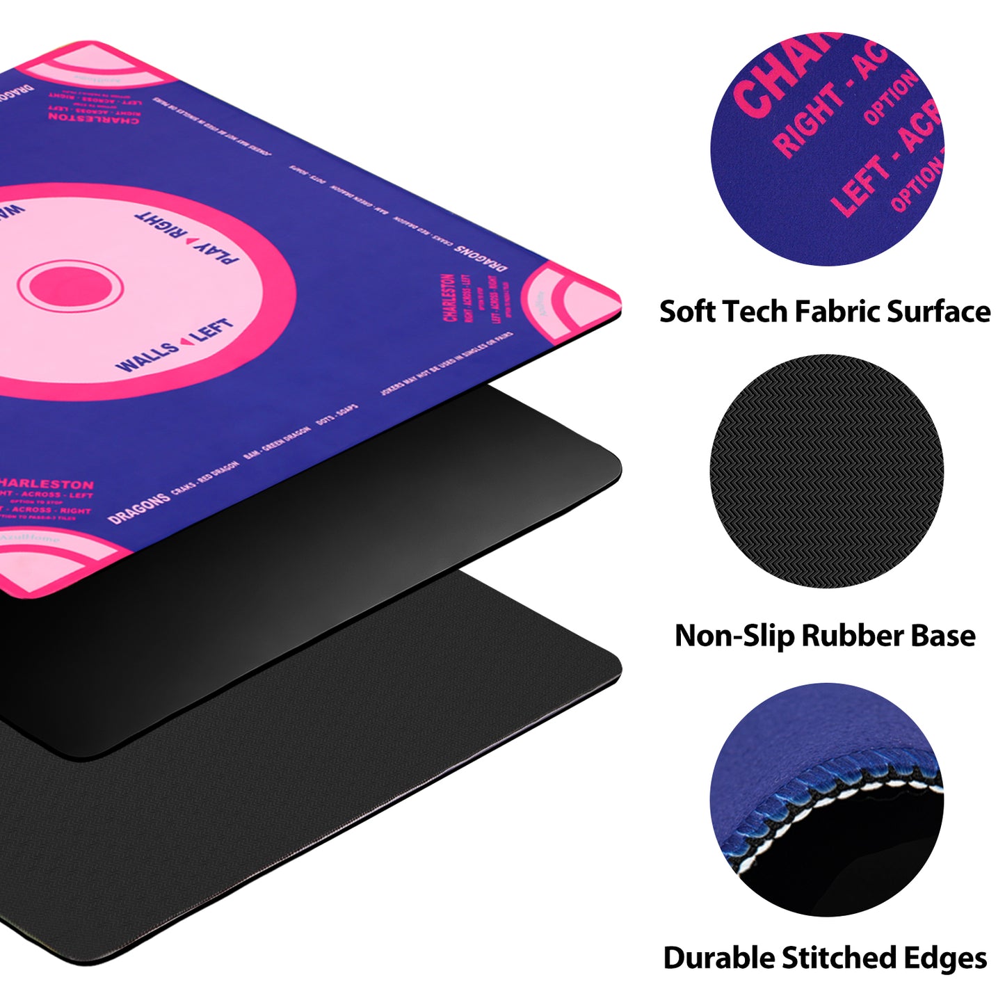 Close‑up of Blue Crush Mahjong Mat showing vinyl surface texture and durable edge finish