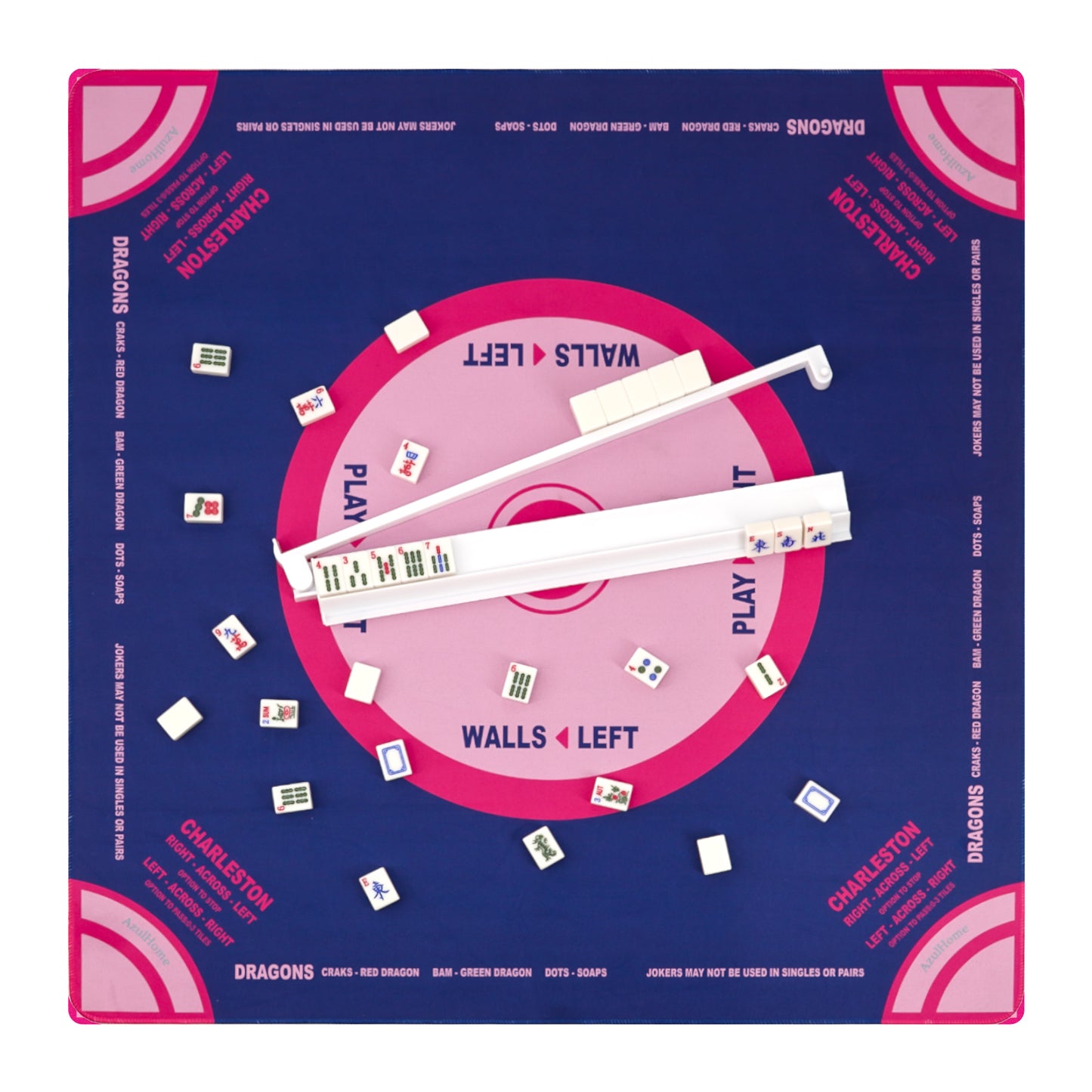 Blue Crush Mahjong Mat displayed with Mahjong tiles for organized NMJL‑friendly play