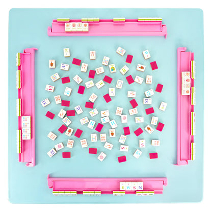 Cherryblossom pink acrylic Mahjong rack and pusher set with tiles for American Mahjong