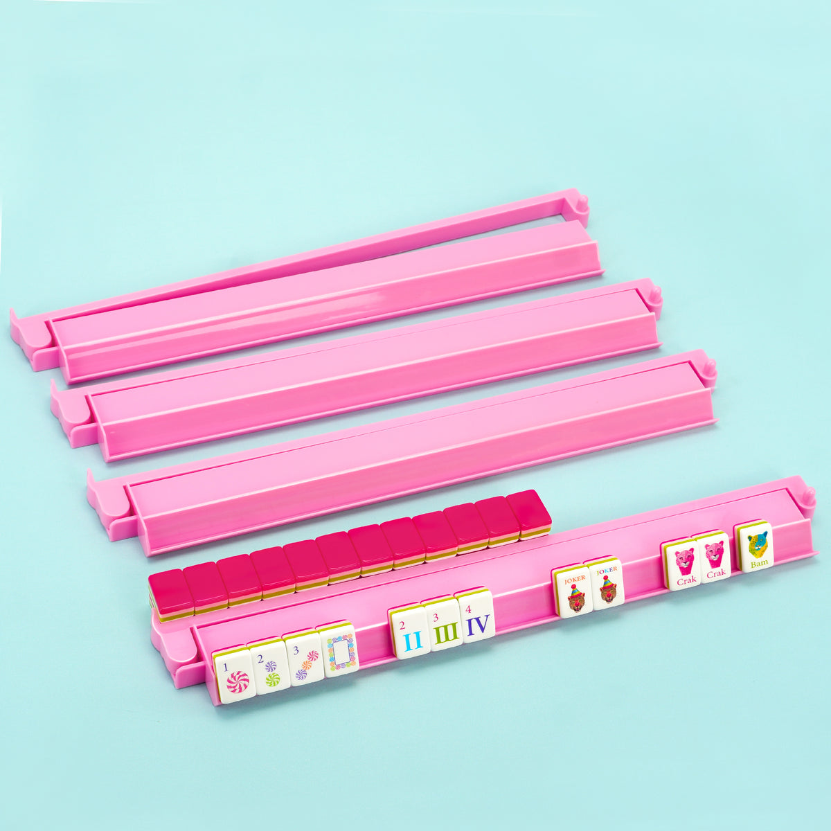 Cherryblossom pink acrylic Mahjong rack and pusher set for American Mahjong