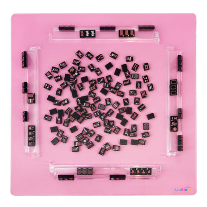 Clear acrylic Mahjong rack placed on table for organized tile gameplay