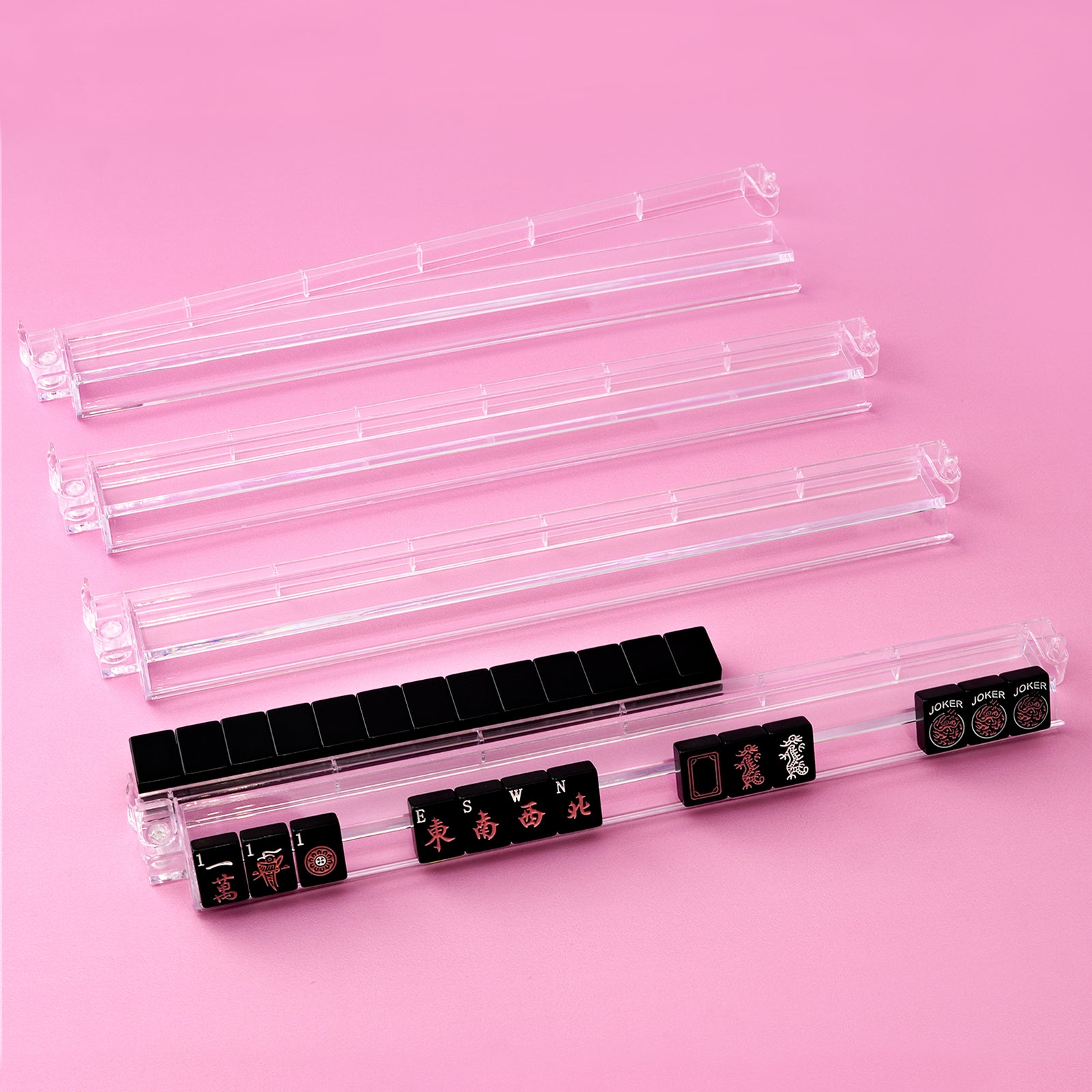 Clear Acrylic Mahjong Rack & Pushers Set | Sleek Transparent Game ...
