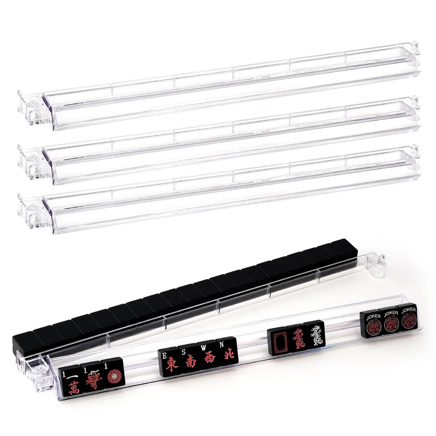 Side profile of transparent acrylic Mahjong rack highlighting smooth edges