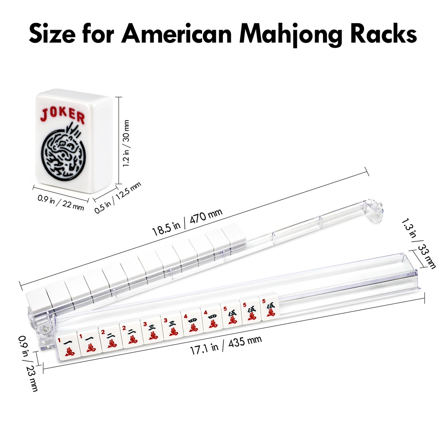 Set of four clear acrylic Mahjong racks with pushers size, dimension, measurement, size for American mahjong