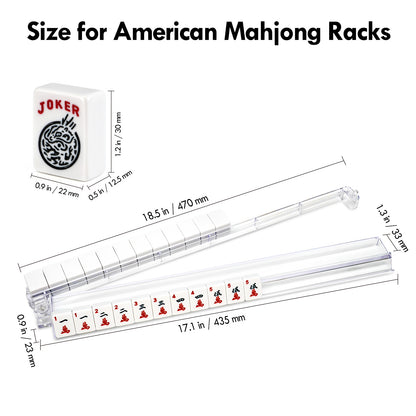 Set of four clear acrylic Mahjong racks with pushers size, dimension, measurement, size for American mahjong