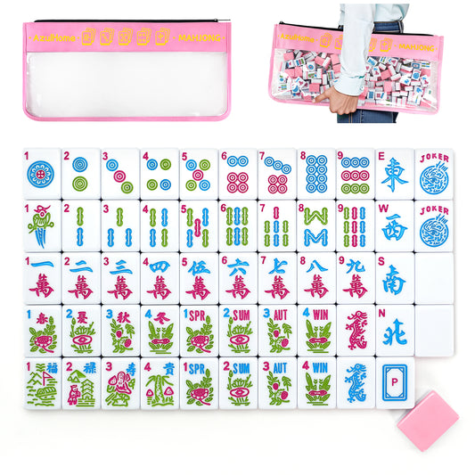 Cotton Candy American Mahjong set with 166 tiles, carrying bag, dice, and poker chips