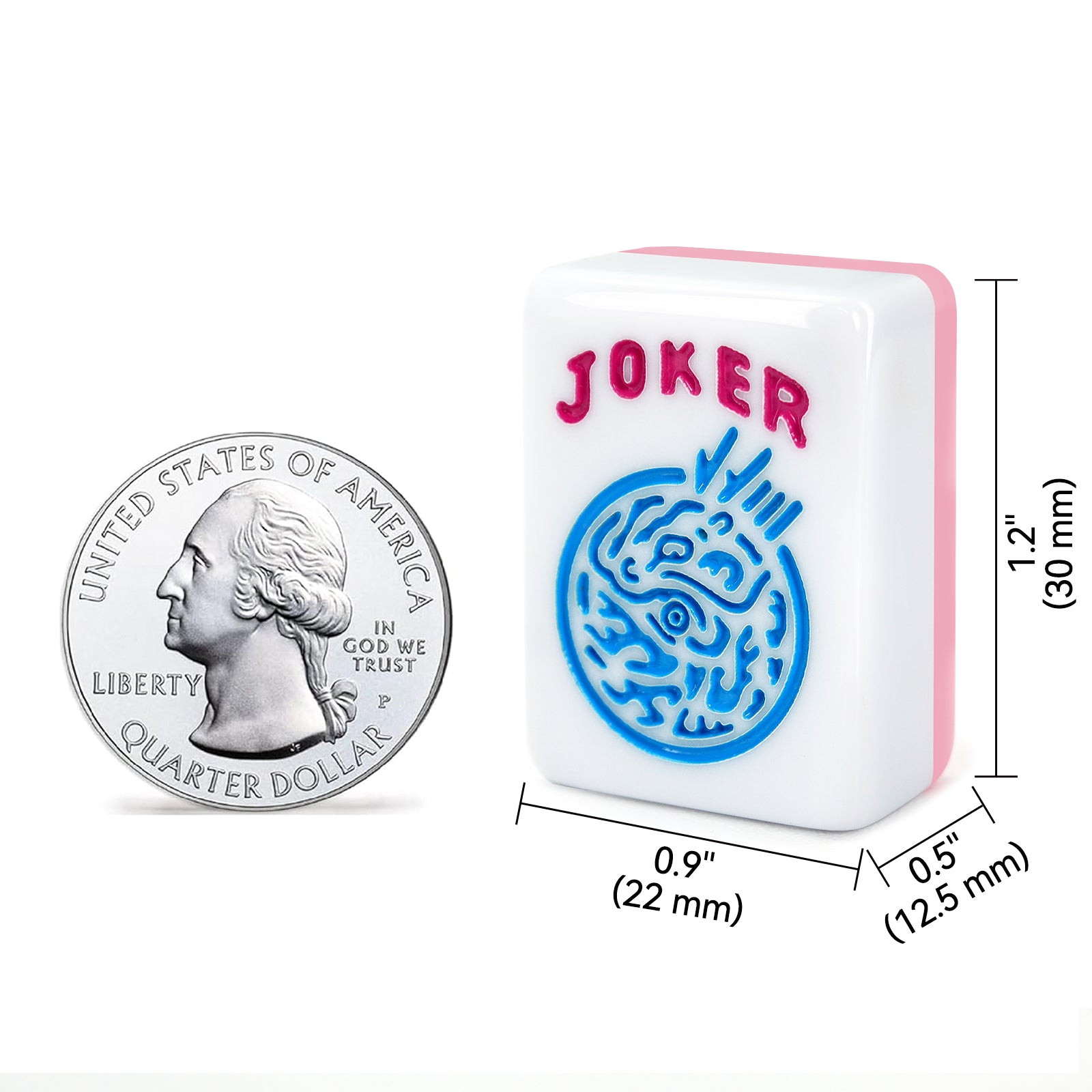 Cotton Candy American Mahjong tile size chart with Joker tile and quarter comparison