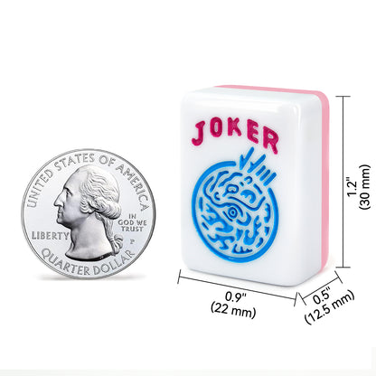 Cotton Candy American Mahjong tile size chart with Joker tile and quarter comparison