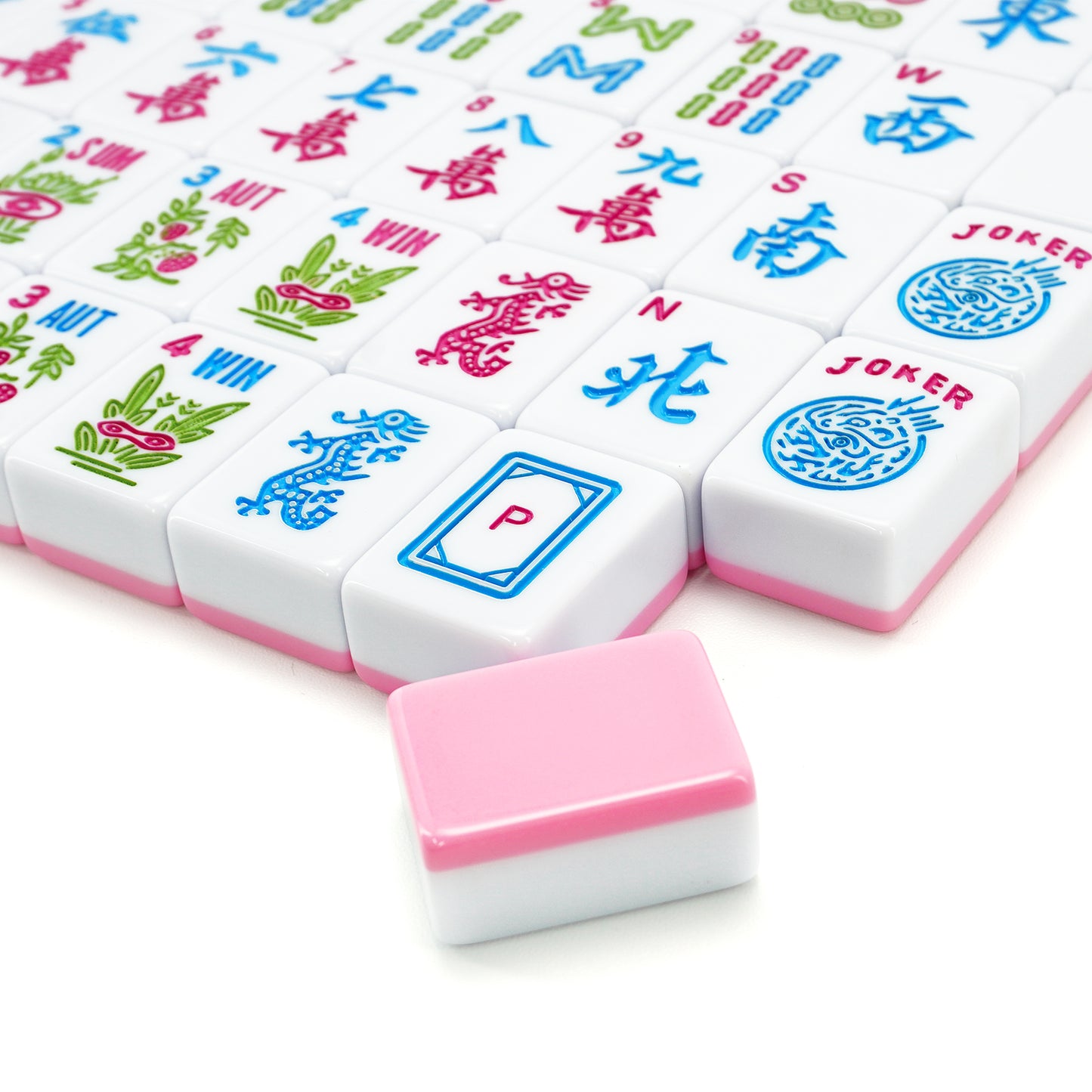 Cotton Candy American Mahjong set tiles with colorful pink and blue designs