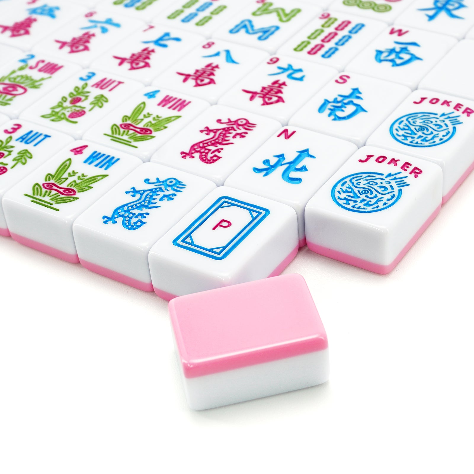 Cotton Candy American Mahjong set tiles with colorful pink and blue designs