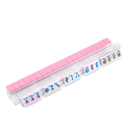 Cotton Candy American Mahjong tiles displayed in a clear rack with pink tile backs