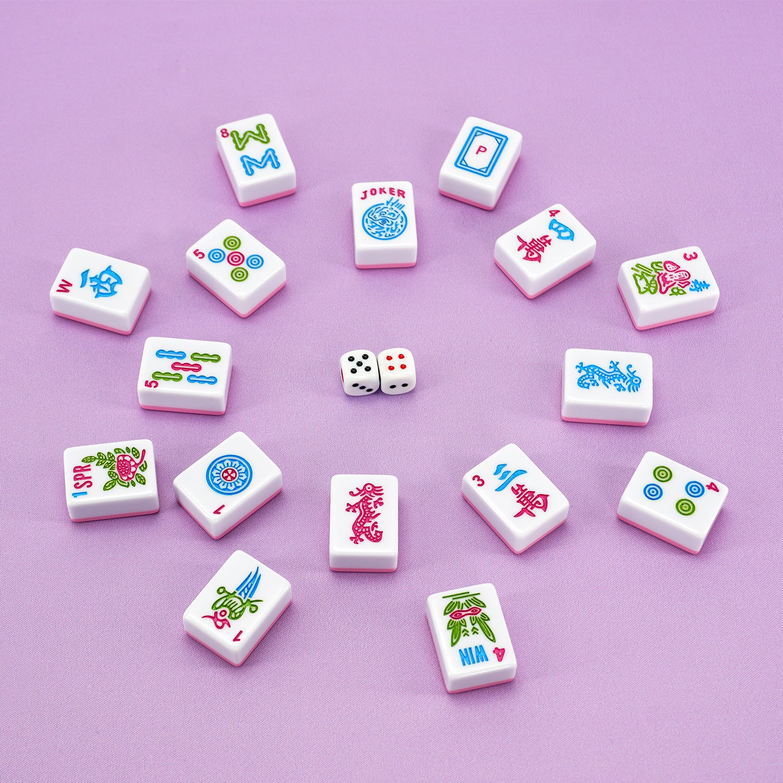 Cotton Candy American Mahjong tiles arranged on a soft pink background
