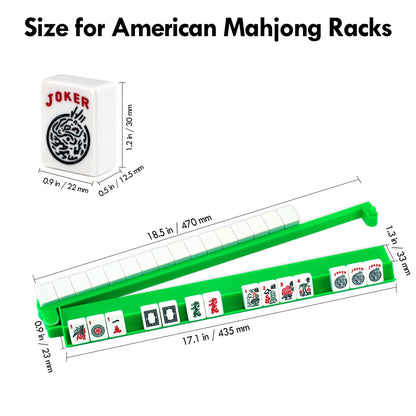 Size guide for green acrylic mahjong rack for American Mahjong tiles