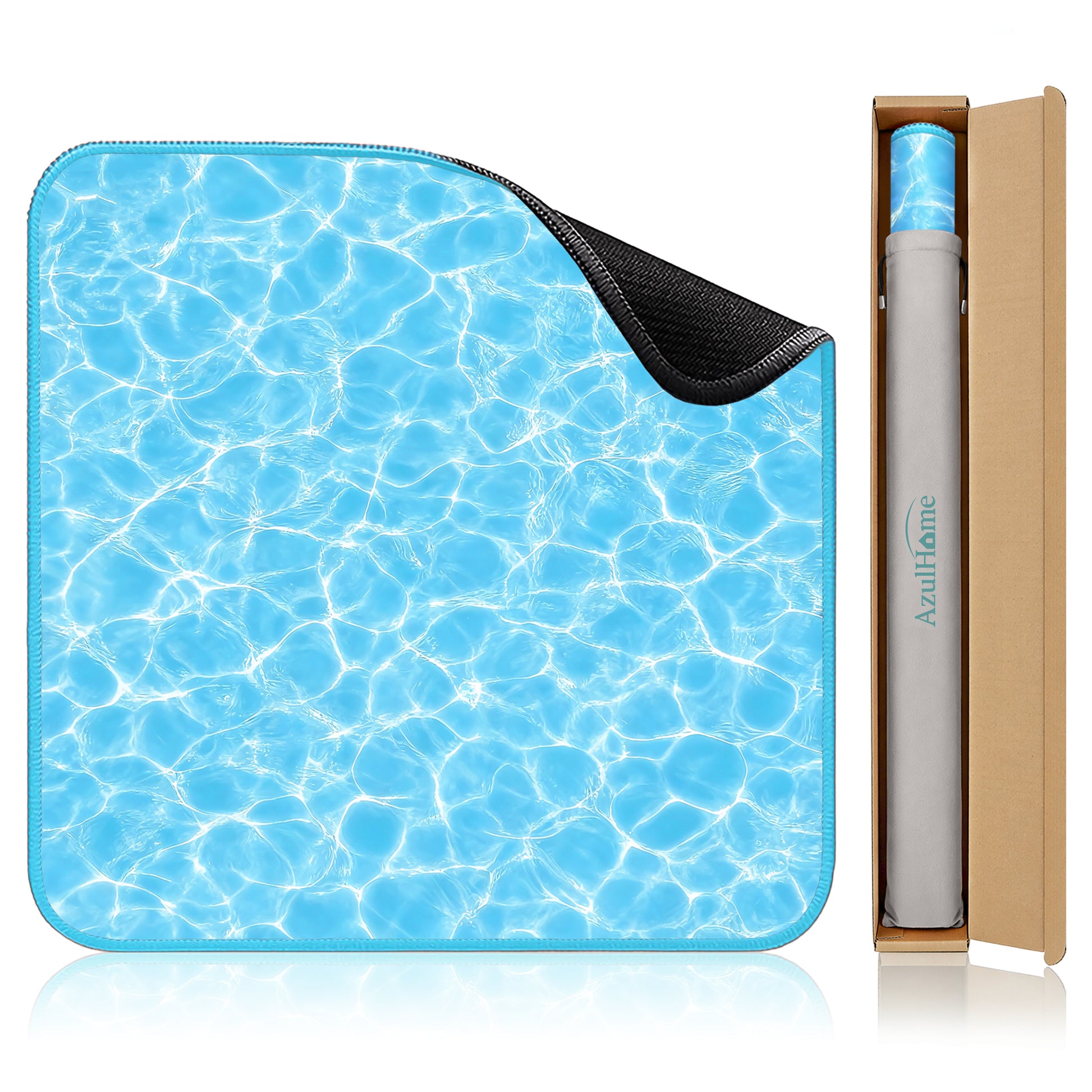 Blue water pool design mahjong play mat rolled for easy storage