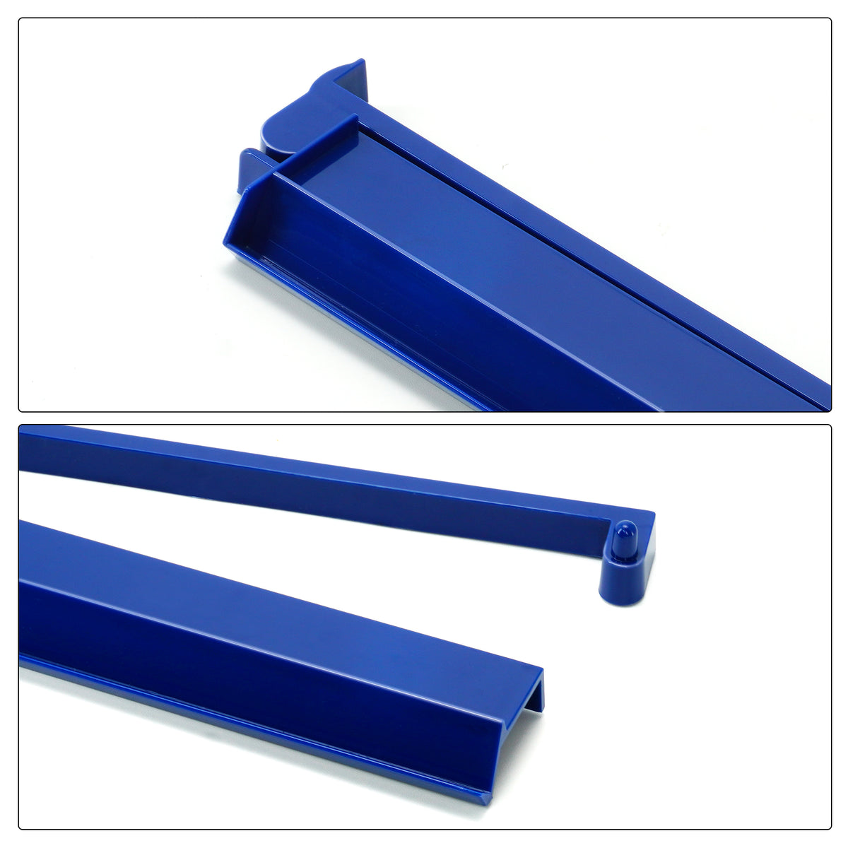 Close-up detail of Midnight Blue acrylic Mahjong rack with built-in pusher
