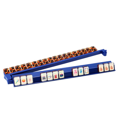 Midnight Blue acrylic Mahjong rack with built-in pusher and American Mahjong tiles