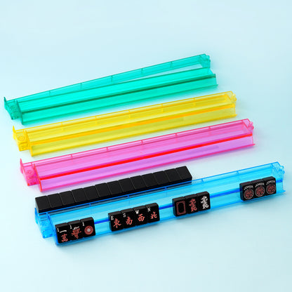 Front view of multicolor acrylic Mahjong racks with attached pushers for smooth gameplay