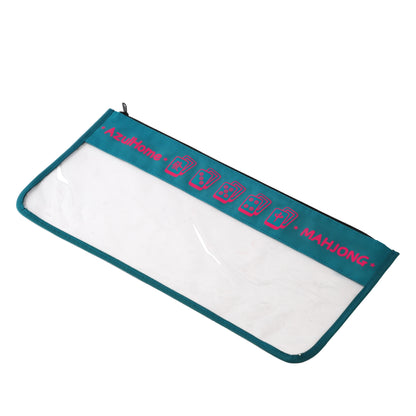 flat lay of an empty neon mahjong bag with clear front and slim rectangular shape