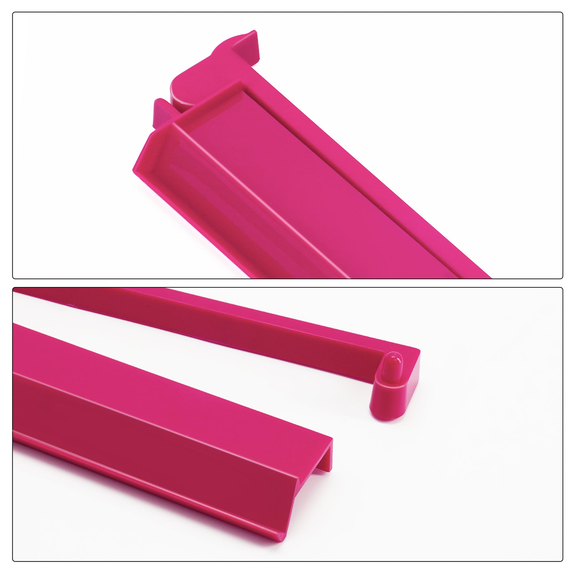 Close up detail of pink acrylic mahjong rack and pusher set