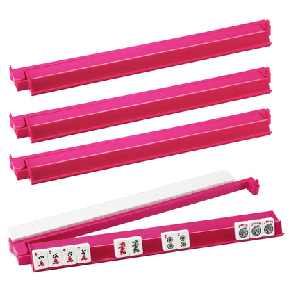 Pink acrylic mahjong rack and pusher set showing multiple viewing angles