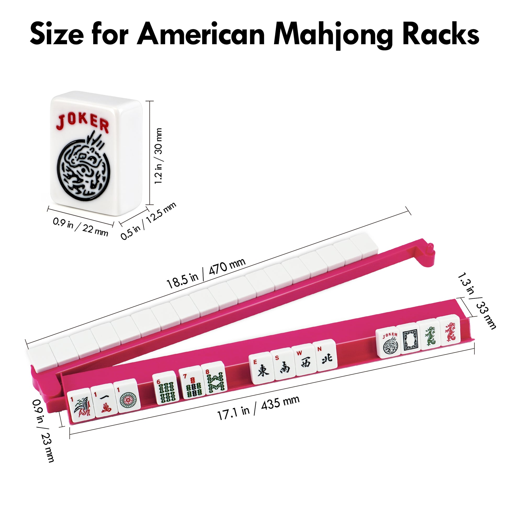 Size guide for pink acrylic mahjong rack for American Mahjong tiles